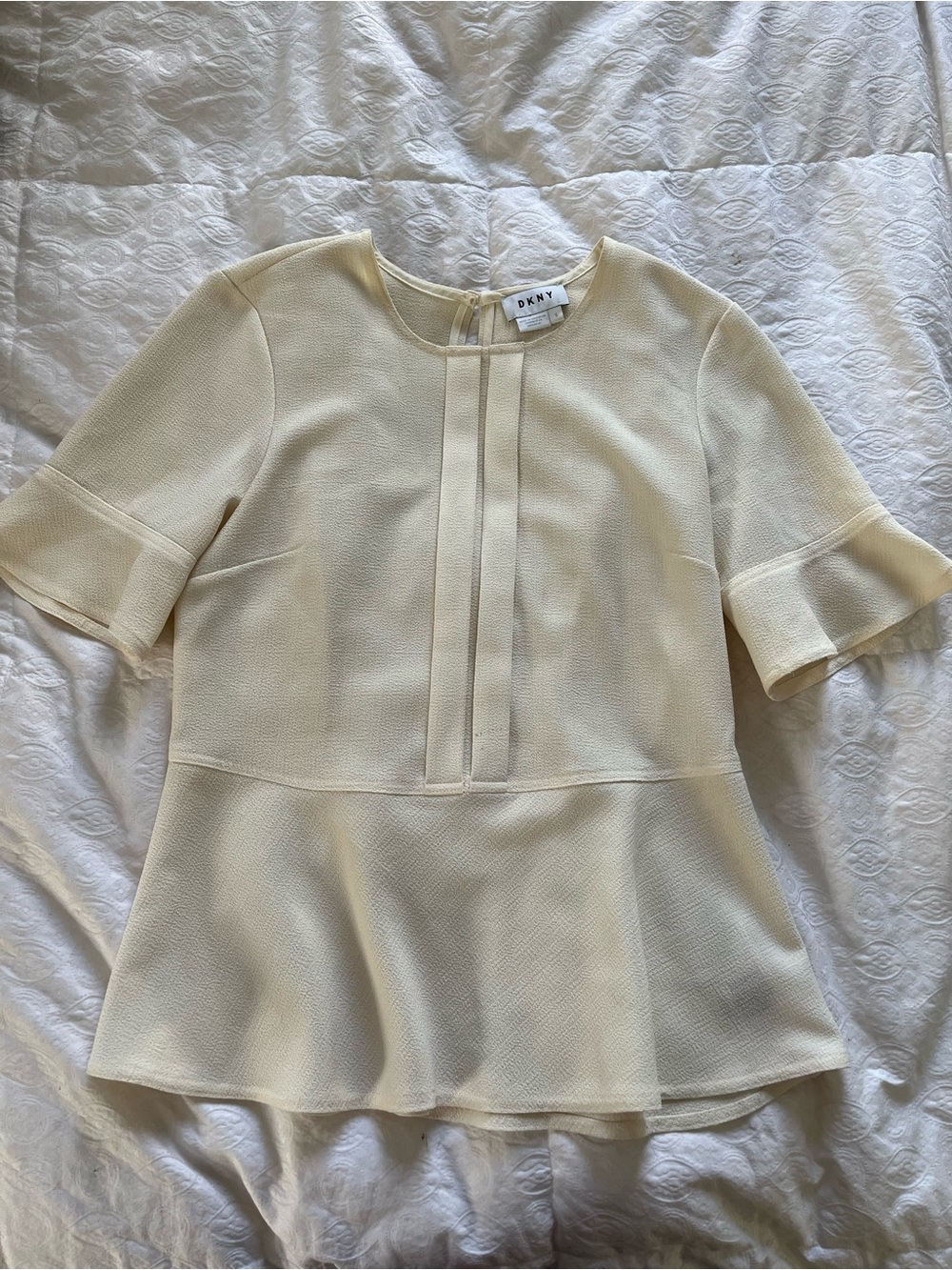 DKNY Cream Peplum Short-Sleeve Blouse size small